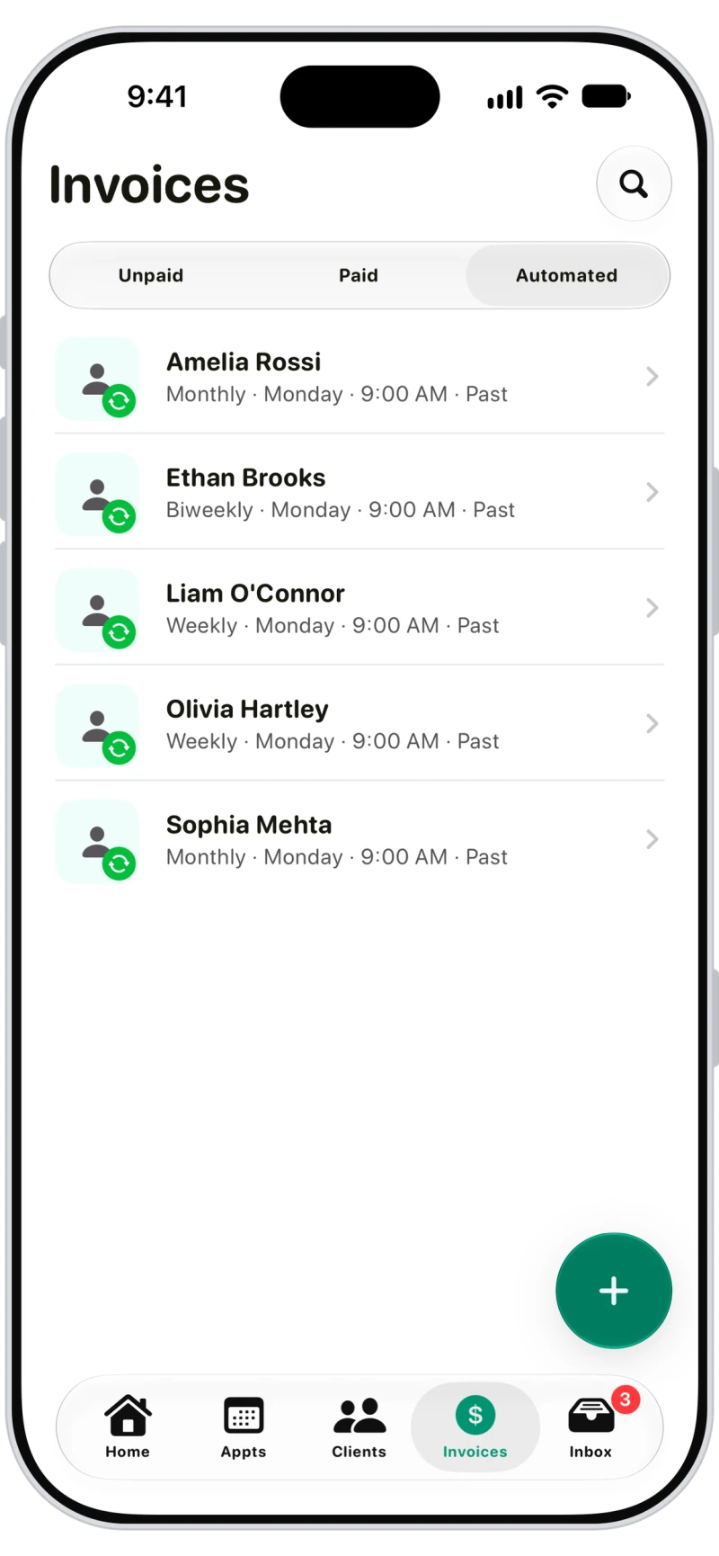 Walkies automated invoices running weekly, biweekly and monthly for each client
